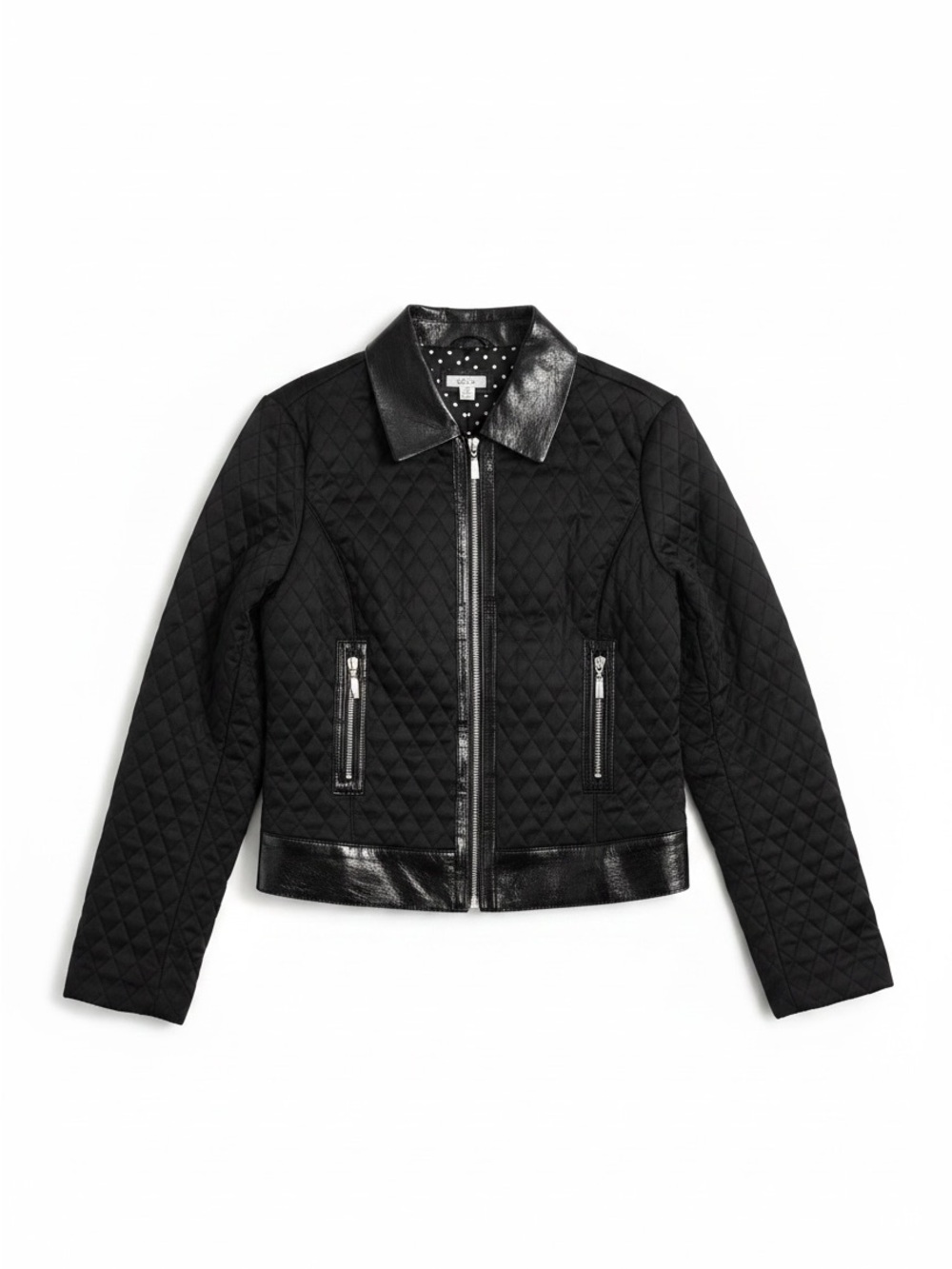 Cache Quilted Moto Jacket Womens 6 Black Faux Leather Trim Zip